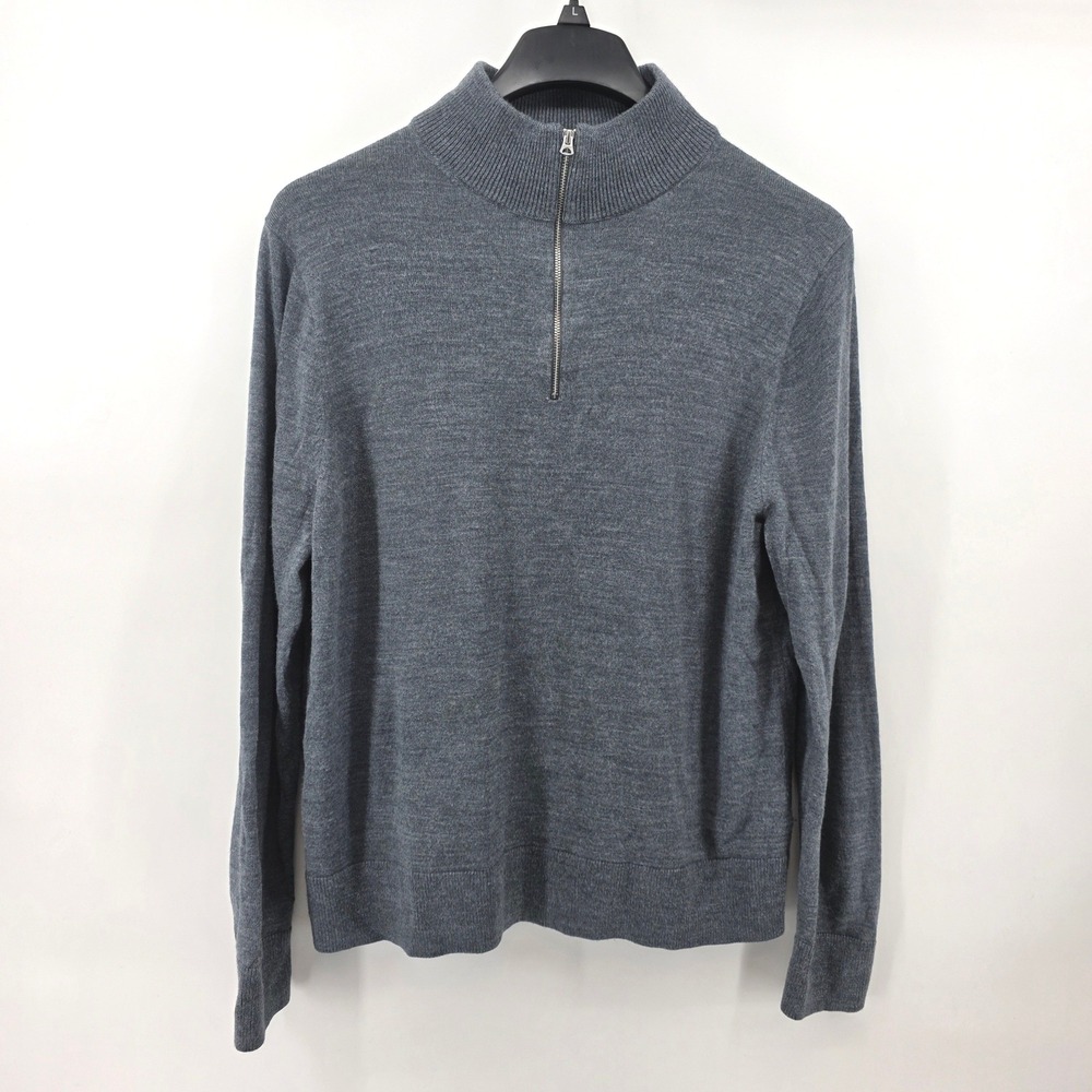 J.Crew Mens Large Heather Gray Merino Wool Blend Quarter Zip Pullover Sweater